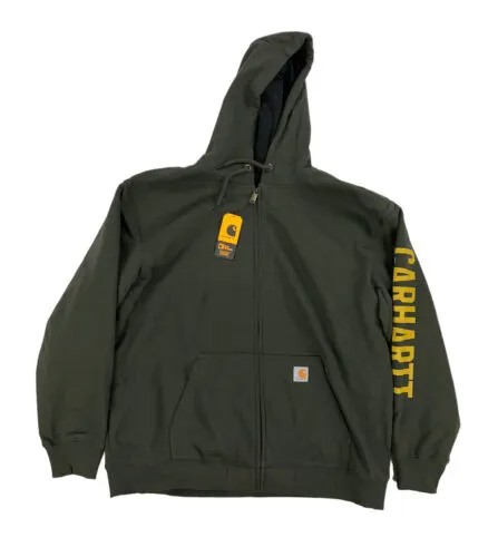 НОВАЯ толстовка с капюшоном Carhartt Rain Defender свободного кроя на подкладке с логотипом и графическим рисунком, зеленая мужская размер Sz XL