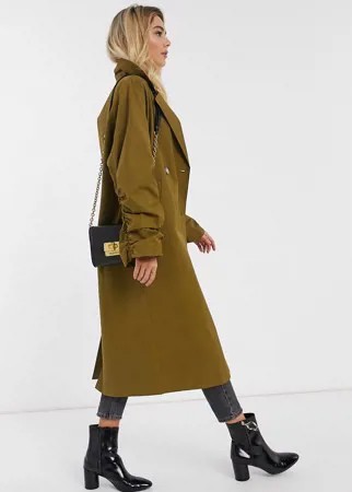 Тренч оливкового цвета со сборками на рукавах ASOS DESIGN-Зеленый