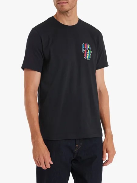 Хлопковая футболка Paul Smith в полоску с логотипом черепа, черная