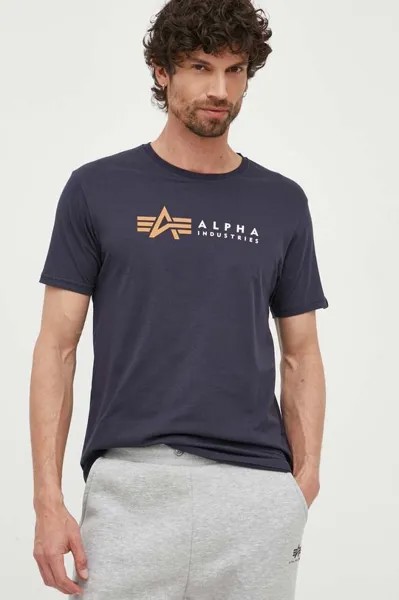 Хлопковая футболка Label T Alpha Industries, темно-синий