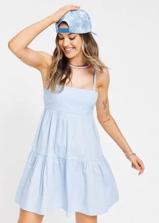 Голубой ярусный сарафан мини ASOS DESIGN