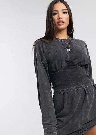 Платье-футболка с длинными рукавами и отделкой в стиле корсета Missguided Tall-Серый