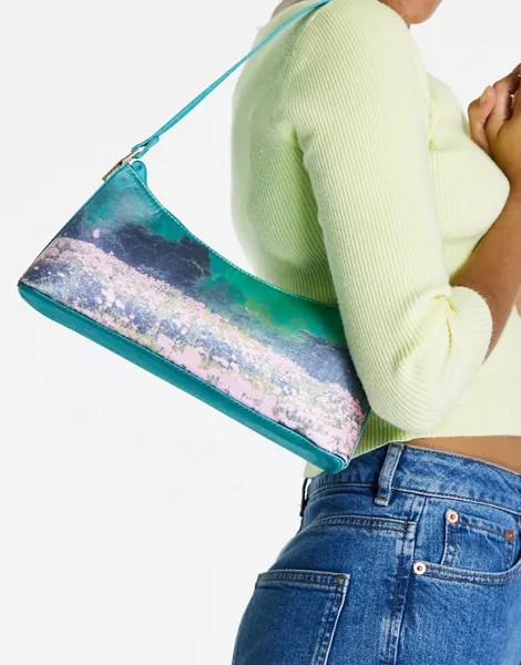 Атласная сумка на плечо с живописным принтом и фурнитурой ASOS DESIGN-Разноцветный