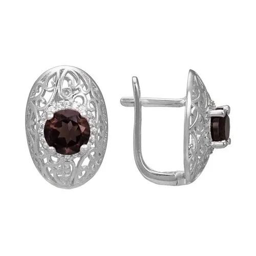 Серьги Серена-Сильвер, серебро, 925 проба, раухтопаз, фианит, коричневый