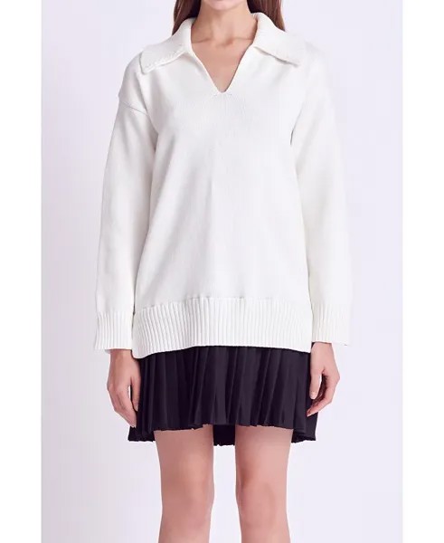 Женское комбинированное мини-платье со складками English Factory, цвет White/black