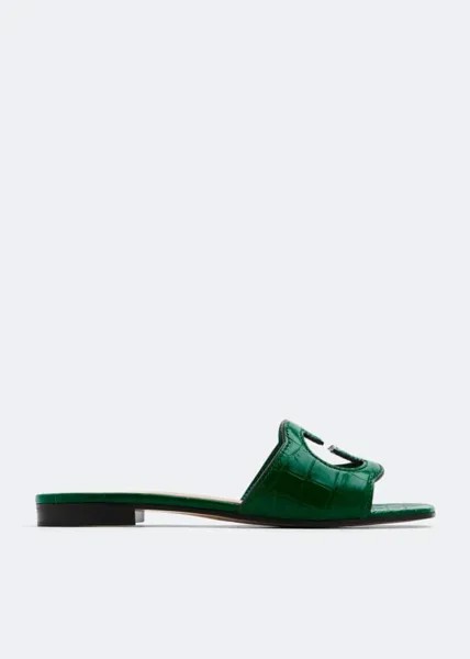 Сандалии GUCCI Interlocking G cut-out slide sandals, зеленый