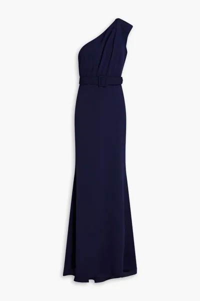 Креповое платье на одно плечо с поясом Badgley Mischka, темно-синий