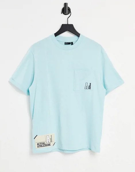 Голубая футболка со вставками, нагрудным карманом с логотипом и нашивками из ткани ASOS Actual-Голубой