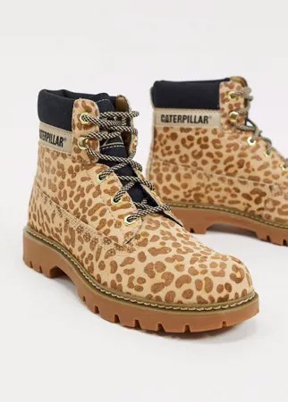 Кожаные походные байкерские ботинки с леопардовым принтом CAT-Многоцветный