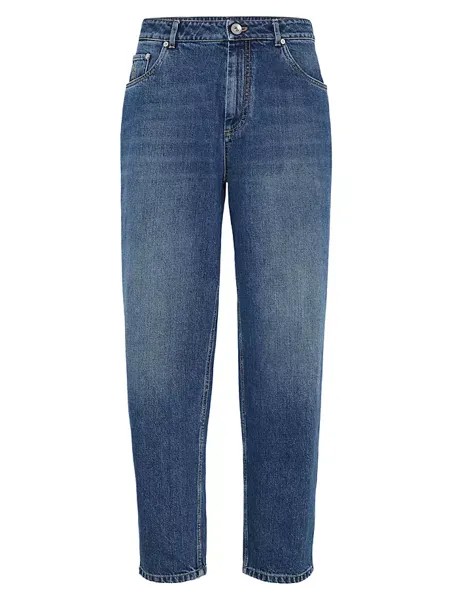 Джинсовые джинсы свободного покроя с пятью карманами Brunello Cucinelli, цвет medium denim