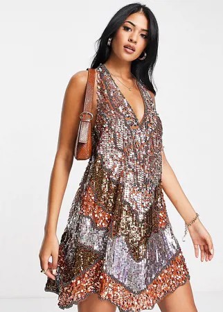 Платье мини с бретелью на шее и отделкой пайетками ASOS DESIGN Tall-Разноцветный