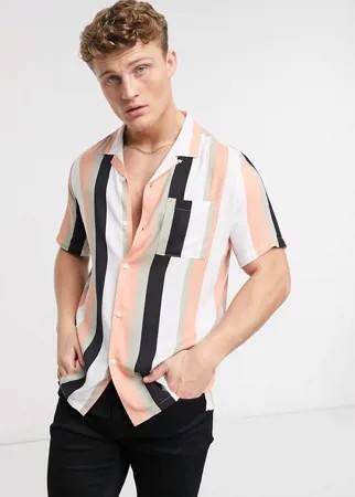 Рубашка персикового цвета в полоску с отложным воротником Topman-Многоцветный
