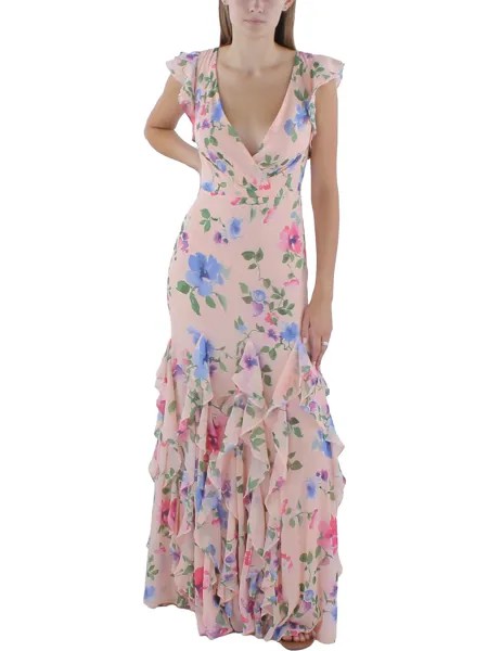 Женское вечернее платье макси с искусственным запахом Lauren Ralph Lauren, цвет Pink Floral