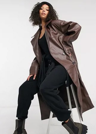 Коричневое oversized-пальто из искусственной кожи ASOS DESIGN Tall-Коричневый