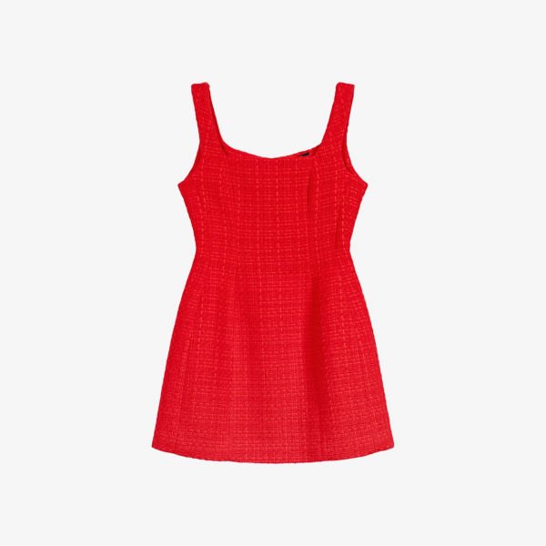 Твидовое мини-платье с квадратным вырезом и хлопком Maje, красный