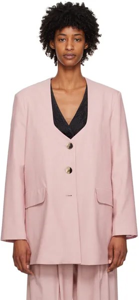 Розовый объемный пиджак с драпировкой GANNI