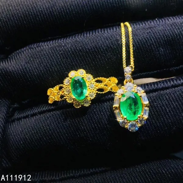 Цепочка и кольцо женские из серебра 925 пробы, с изумрудом