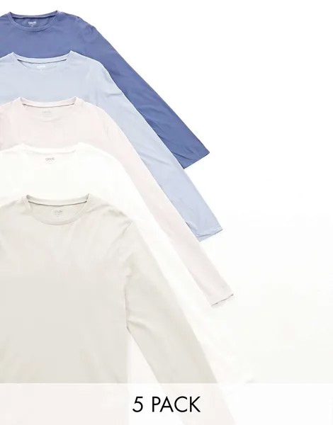 5 пар футболок с круглым вырезом и длинными рукавами ASOS разных цветов