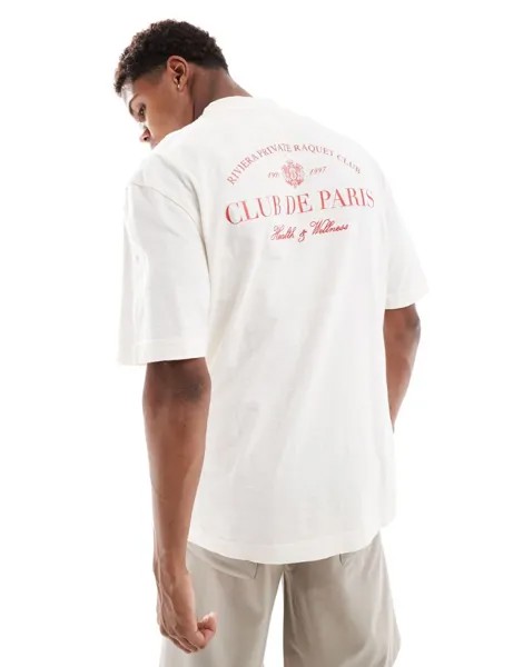 River Island — футболка цвета экрю с принтом Club de Sports