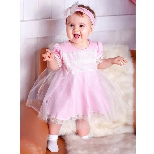 Платье Дашенька, хлопок, нарядное, размер 74, розовый