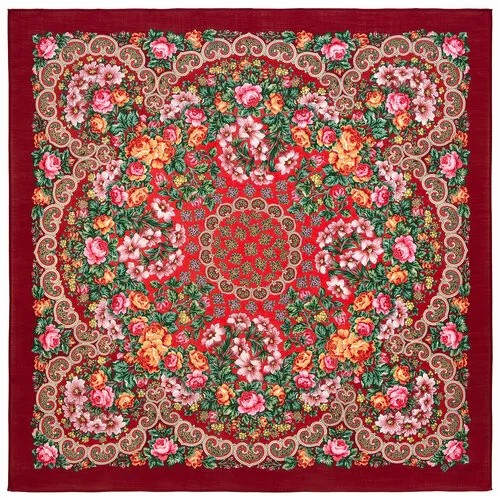 Платок Павловопосадская платочная мануфактура,125х125 см, бордовый, красный