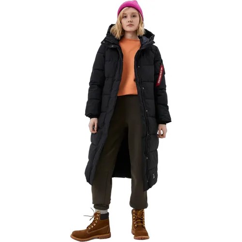 Парка  ALPHA INDUSTRIES зимняя, силуэт прямой, воздухопроницаемая, капюшон, несъемный капюшон, мембранная, утепленная, манжеты, водонепроницаемая, внутренний карман, ветрозащитная, карманы, размер S, черный