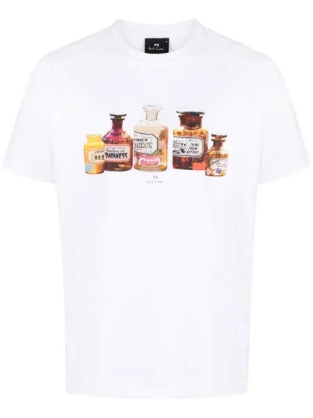 PS Paul Smith футболка Bottles из органического хлопка с графичным принтом, белый