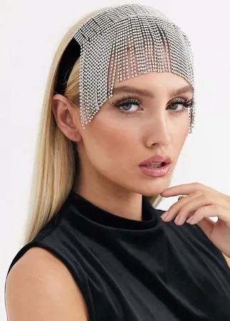 Черный бархатный ободок на голову с отделкой ASOS DESIGN-Серебряный