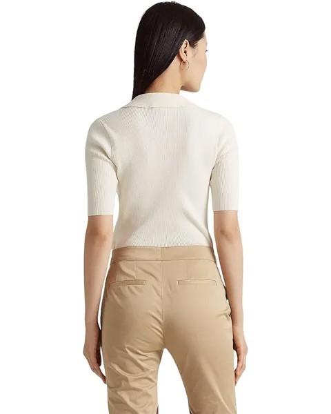 Свитер LAUREN Ralph Lauren Rib-Knit Cotton-Blend Polo Sweater, цвет Mascarpone Cream