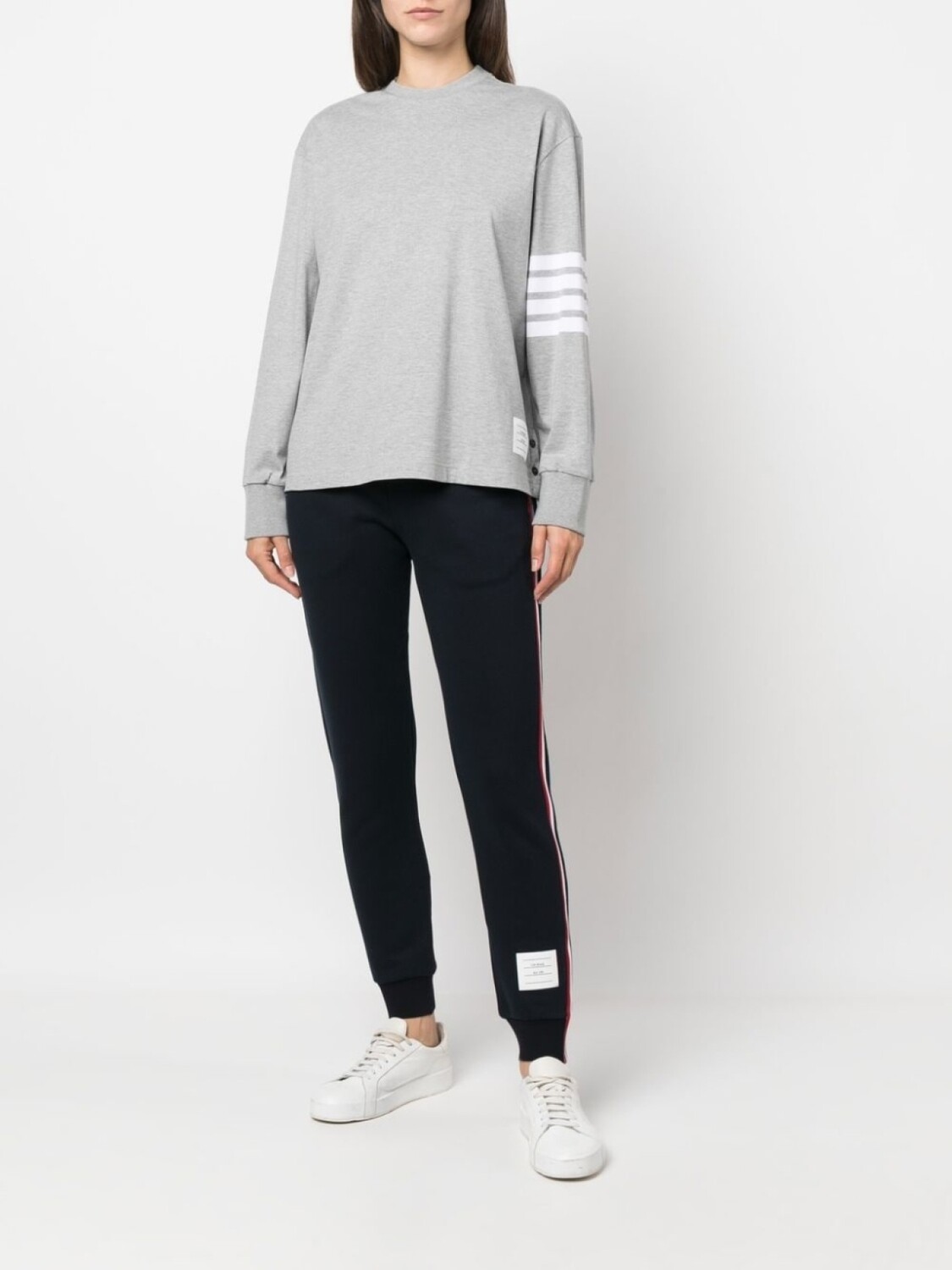 Thom Browne фУТБОЛКА OVERSIZED С ДЛИННЫМ РУКАВОМ ИЗ ДЖЕРСИ СРЕДНЕГО ВЕСА С 4 СПИНКАМИ, серый