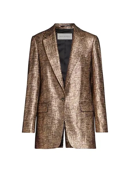 Однобортный пиджак цвета металлик Blanchet Dries Van Noten, золото