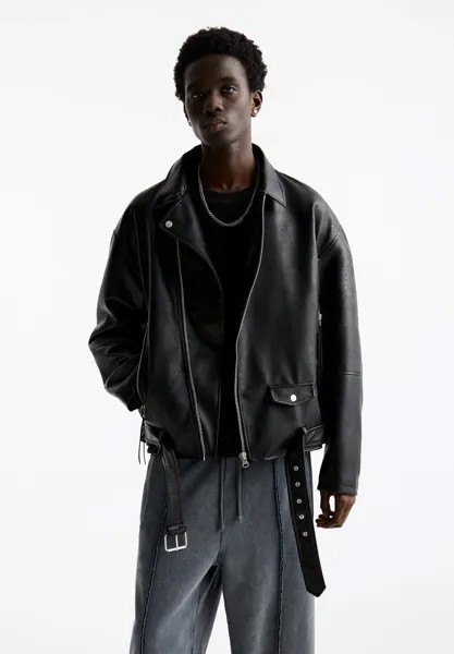 Куртка из искусственной кожи BELTED PULL&BEAR, цвет black