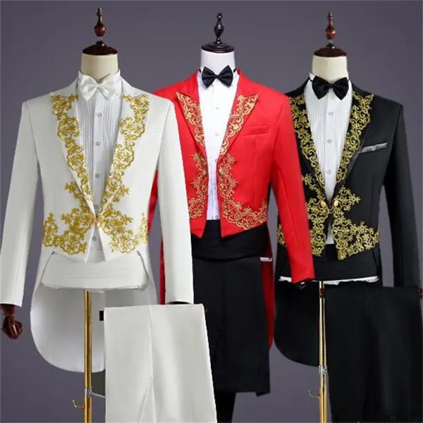 Красный Блейзер для смокинга, мужской костюм, официальное платье, новейший дизайн, пальто, брюки, костюм для мужчин, terno, свадьба, певец, сценический костюм, черный, белый