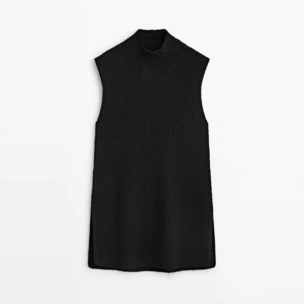 Жилет Massimo Dutti Mini Boucle With Back Vent Limited Edition, черный