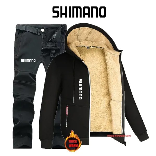 Рыболовные куртки Shimanos, Осень-зима, утепленные флисовые уличные походные Рыболовные костюмы, Мужская Флисовая ветрозащитная одежда с капюш...