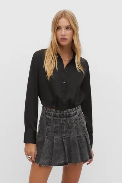 Короткая атласная рубашка Stradivarius, черный
