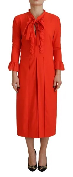 Платье DSQUARED2 Красное миди со складками из полиэстера с длинными рукавами IT38/US4/XS Рекомендуемая розничная цена 1340 долларов США