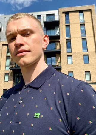Классическая футболка-поло из ткани пике со сплошным принтом Scotch & Soda-Темно-синий