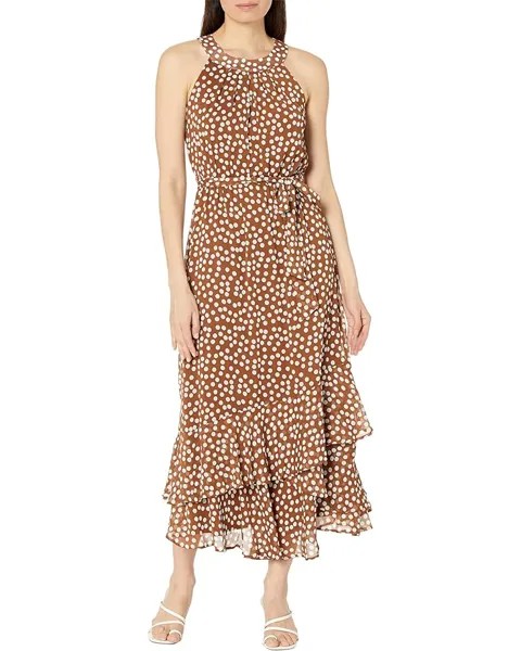 Платье Calvin Klein Chiffon Print Mock Neck Maxi with Tie Belt, цвет Tortoise/Cream