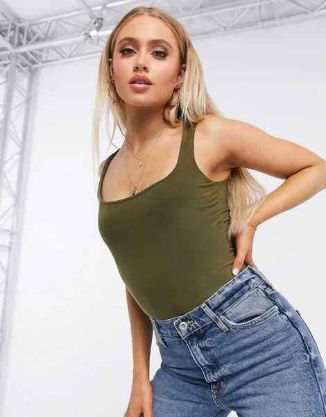 Боди цвета хаки с квадратным вырезом от комплекта Missguided-Зеленый цвет