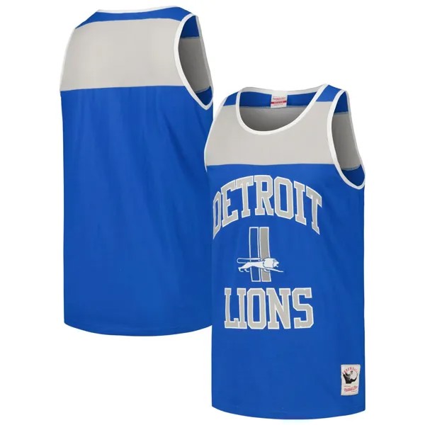 Мужская майка Mitchell & Ness синего/серебристого цвета с цветными блоками Detroit Lions Heritage