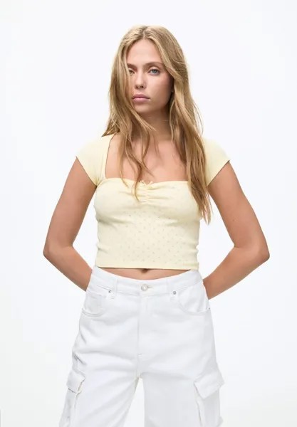 Футболка с набивным рисунком Short Sleeve Openwork PULL&BEAR, желтая