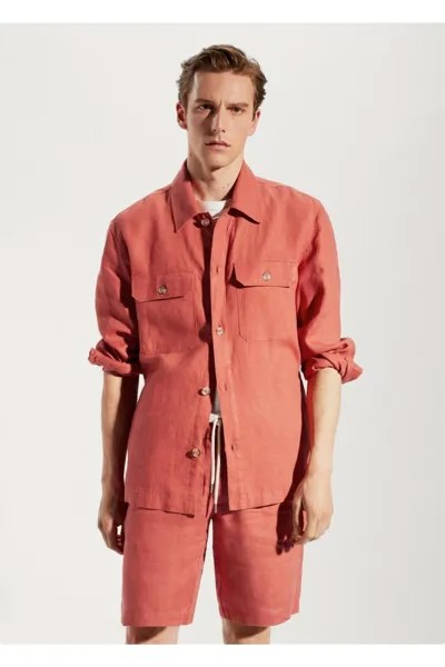 Куртка-рубашка стандартного кроя из 100% льна Mango, красный