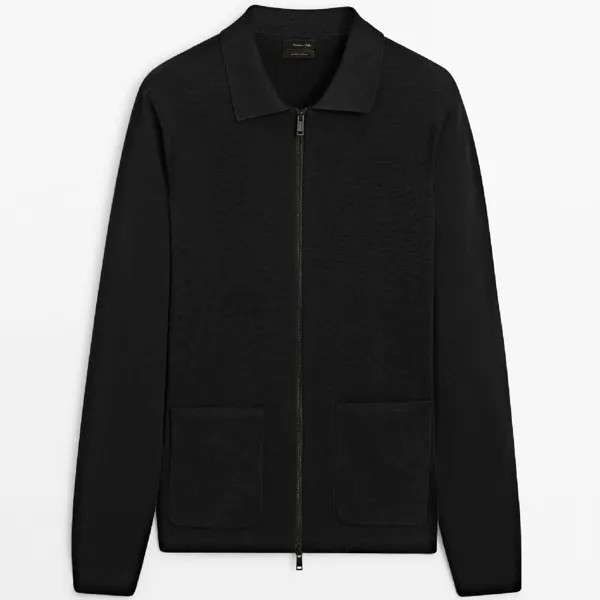 Кардиган Massimo Dutti Knit With Zip And Shirt Collar, черный