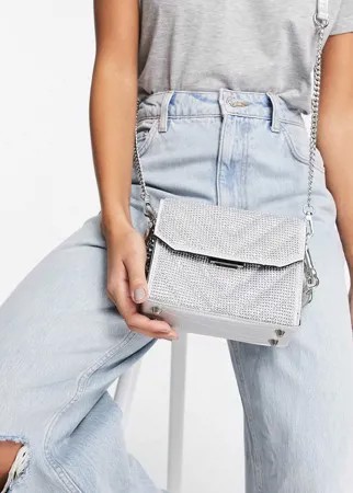 Серебристая стеганая сумка через плечо с шевронным узором и стразами Steve Madden Bplayed-Серебристый