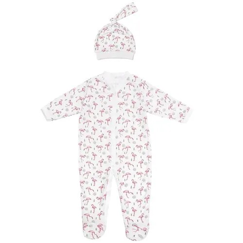 Комбинезон-слип с чепчиком детский AMAROBABY AB-OD20-SHF301/00-80 Soft Hugs Фламинго, белый, размер 80