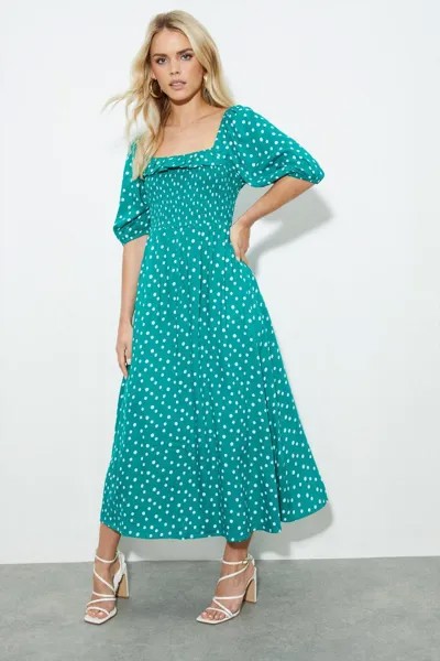 Платье миди Petite в зеленое пятно со сборками Dorothy Perkins, зеленый