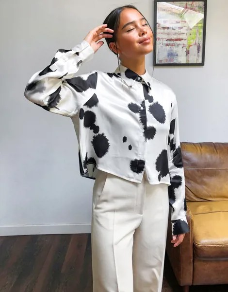Атласная рубашка с коровьим принтом Weekday-Многоцветный