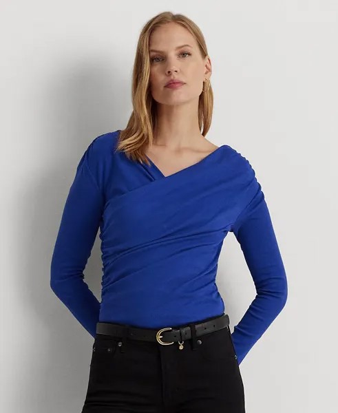 Женский асимметричный топ из эластичного хлопка со сборками Lauren Ralph Lauren, синий