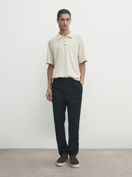 Трикотажная рубашка-поло с короткими рукавами Massimo Dutti, бежевый